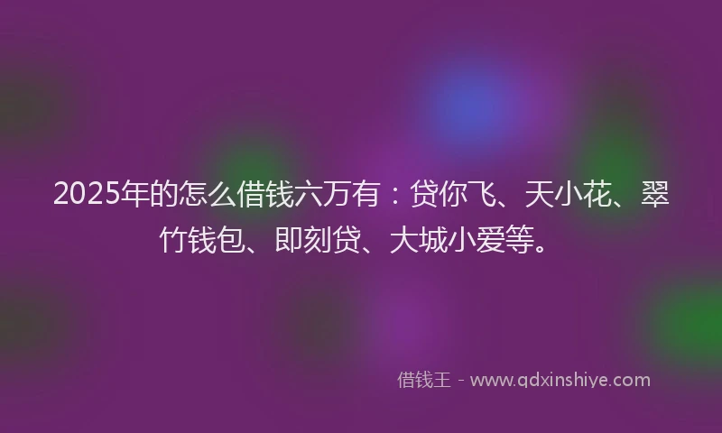 2025年的怎么借钱六万有：贷你飞、天小花、翠竹钱包、即刻贷、大城小爱等。