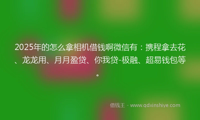 2025年的怎么拿相机借钱啊微信有：携程拿去花、龙龙用、月月盈贷、你我贷-极融、超易钱包等。