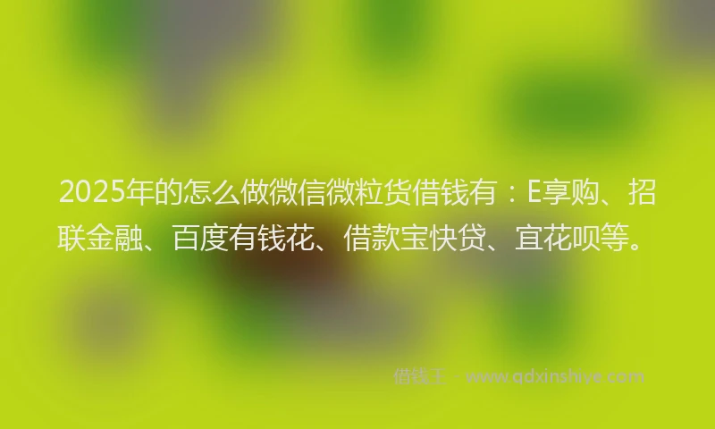2025年的怎么做微信微粒货借钱有：E享购、招联金融、百度有钱花、借款宝快贷、宜花呗等。