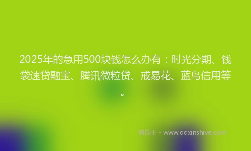2025年的急用500块钱怎么办有：时光分期、钱袋速贷融宝、腾讯微粒贷、戒易花、蓝鸟信用等。
