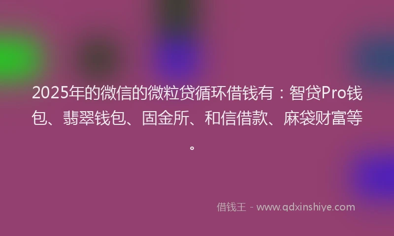 2025年的微信的微粒贷循环借钱有：智贷Pro钱包、翡翠钱包、固金所、和信借款、麻袋财富等。