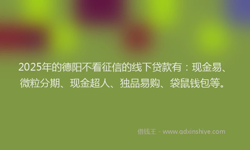2025年的德阳不看征信的线下贷款有：现金易、微粒分期、现金超人、独品易购、袋鼠钱包等。