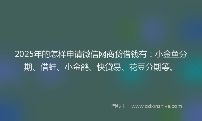 2025年的怎样申请微信网商贷借钱有：小金鱼分期、借蛙、小金鸽、快贷易、花豆分期等。