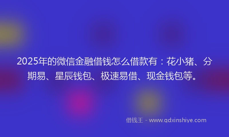 2025年的微信金融借钱怎么借款有：花小猪、分期易、星辰钱包、极速易借、现金钱包等。