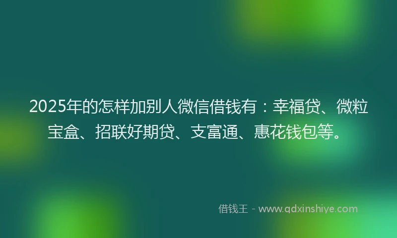 2025年的怎样加别人微信借钱有：幸福贷、微粒宝盒、招联好期贷、支富通、惠花钱包等。