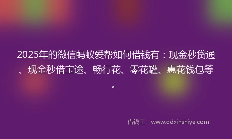 2025年的微信蚂蚁爱帮如何借钱有：现金秒贷通、现金秒借宝途、畅行花、零花罐、惠花钱包等。