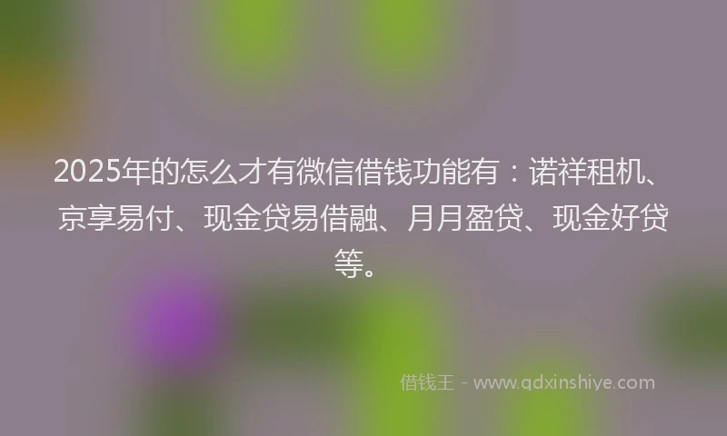 2025年的怎么才有微信借钱功能有：诺祥租机、京享易付、现金贷易借融、月月盈贷、现金好贷等。