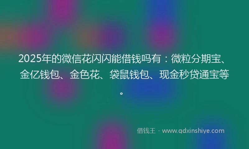 2025年的微信花闪闪能借钱吗有：微粒分期宝、金亿钱包、金色花、袋鼠钱包、现金秒贷通宝等。