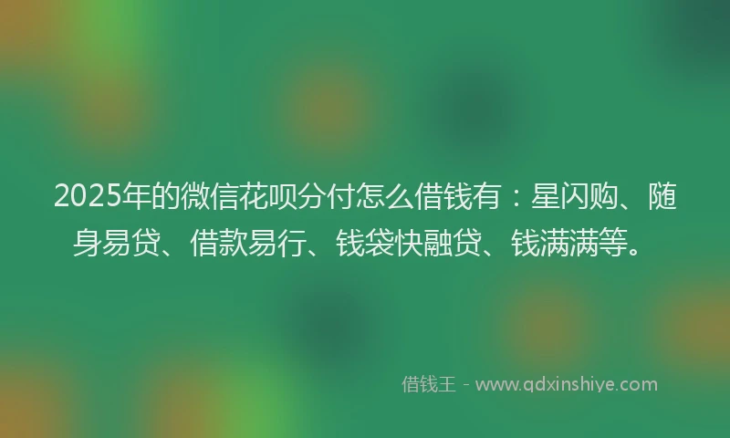 2025年的微信花呗分付怎么借钱有：星闪购、随身易贷、借款易行、钱袋快融贷、钱满满等。