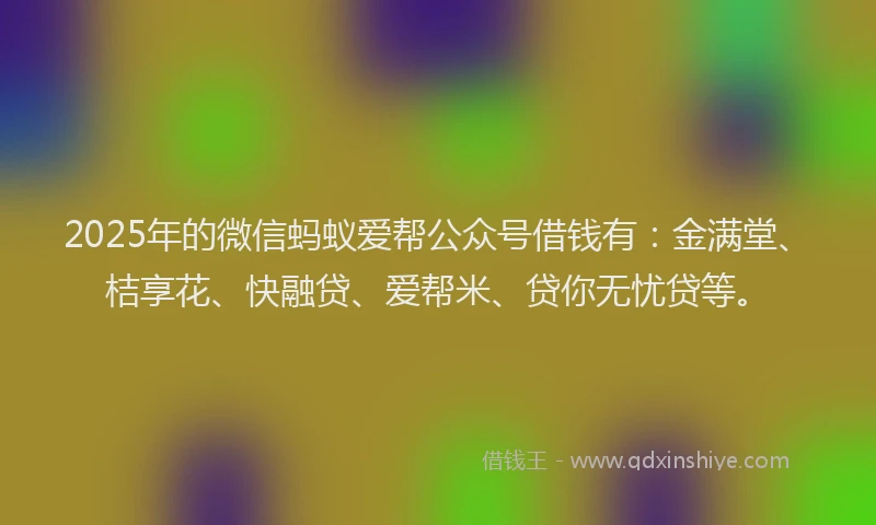 2025年的微信蚂蚁爱帮公众号借钱有：金满堂、桔享花、快融贷、爱帮米、贷你无忧贷等。