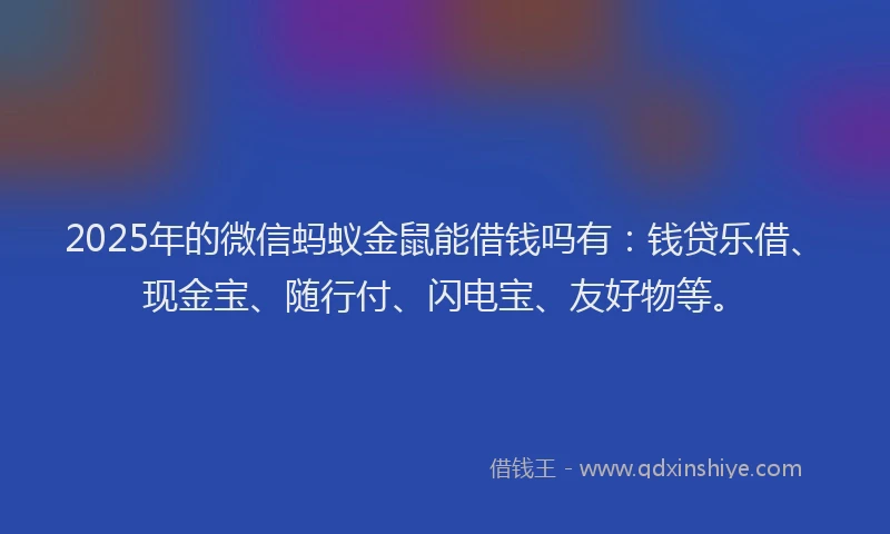 2025年的微信蚂蚁金鼠能借钱吗有：钱贷乐借、现金宝、随行付、闪电宝、友好物等。
