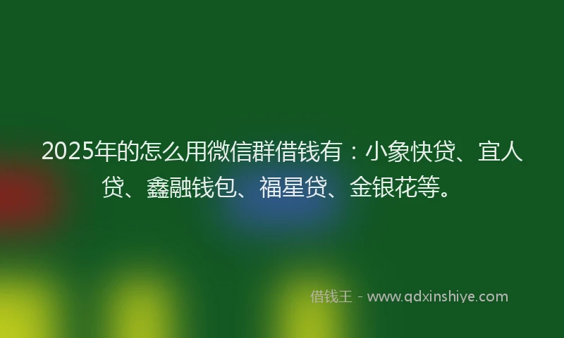 2025年的怎么用微信群借钱有：小象快贷、宜人贷、鑫融钱包、福星贷、金银花等。