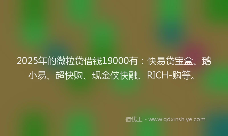 2025年的微粒贷借钱19000有：快易贷宝盒、鹅小易、超快购、现金侠快融、RICH-购等。