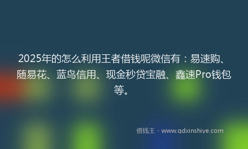 2025年的怎么利用王者借钱呢微信有：易速购、随易花、蓝鸟信用、现金秒贷宝融、鑫速Pro钱包等。