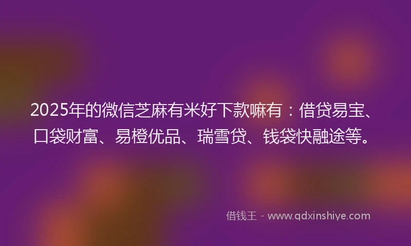 2025年的微信芝麻有米好下款嘛有：借贷易宝、口袋财富、易橙优品、瑞雪贷、钱袋快融途等。