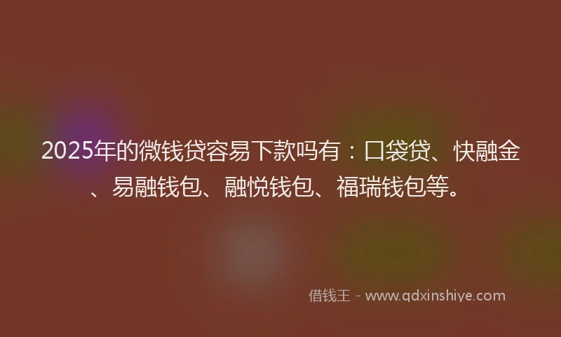 2025年的微钱贷容易下款吗有：口袋贷、快融金、易融钱包、融悦钱包、福瑞钱包等。