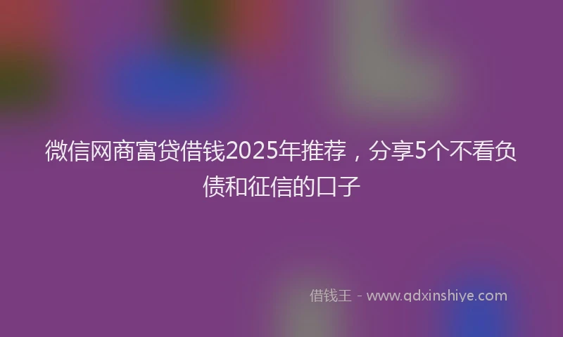 微信网商富贷借钱2025年推荐，分享5个不看负债和征信的口子