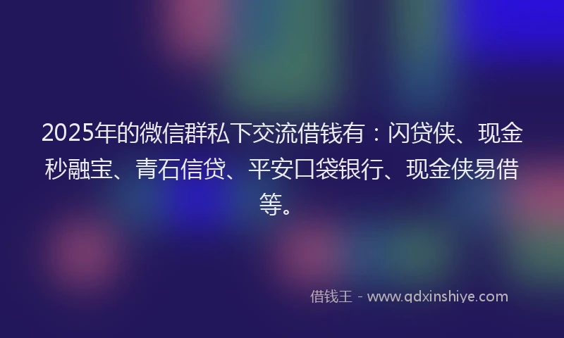 2025年的微信群私下交流借钱有：闪贷侠、现金秒融宝、青石信贷、平安口袋银行、现金侠易借等。