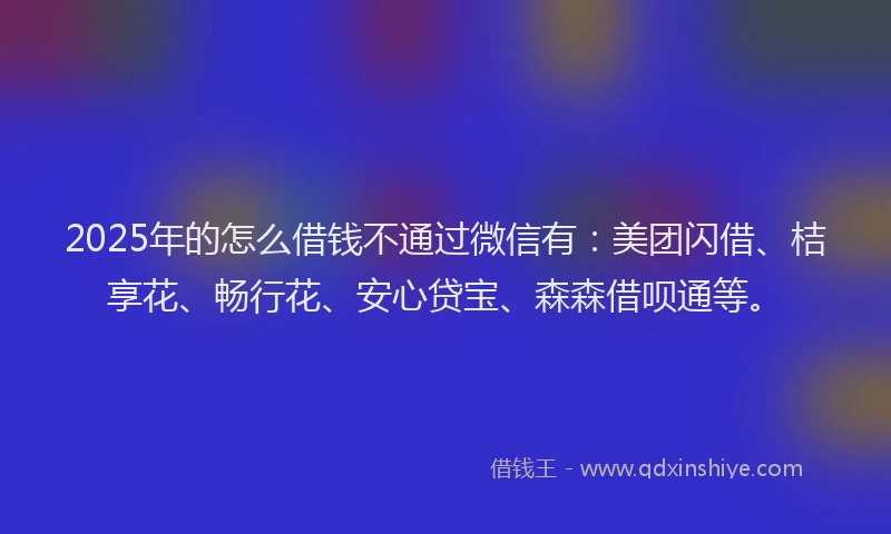 2025年的怎么借钱不通过微信有：美团闪借、桔享花、畅行花、安心贷宝、森森借呗通等。
