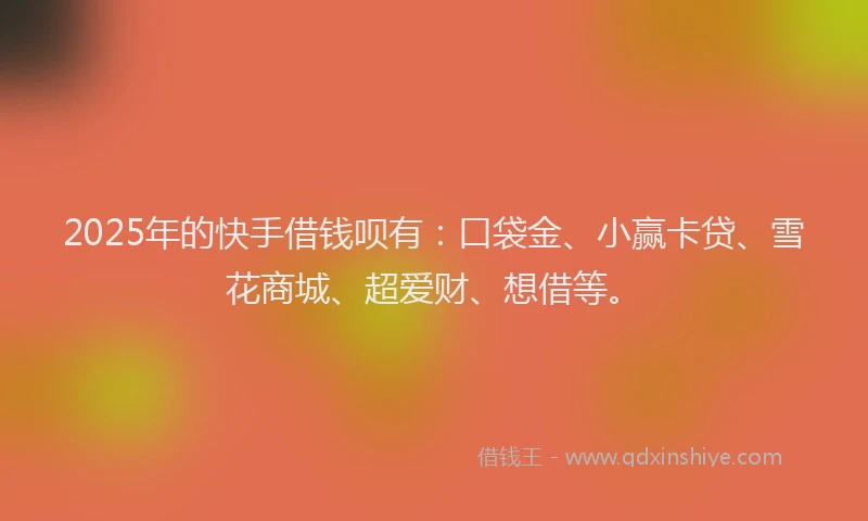 2025年的快手借钱呗有：口袋金、小赢卡贷、雪花商城、超爱财、想借等。