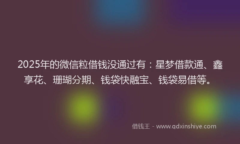 2025年的微信粒借钱没通过有：星梦借款通、鑫享花、珊瑚分期、钱袋快融宝、钱袋易借等。