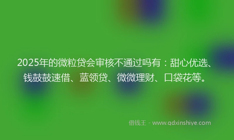 2025年的微粒贷会审核不通过吗有：甜心优选、钱鼓鼓速借、蓝领贷、微微理财、口袋花等。