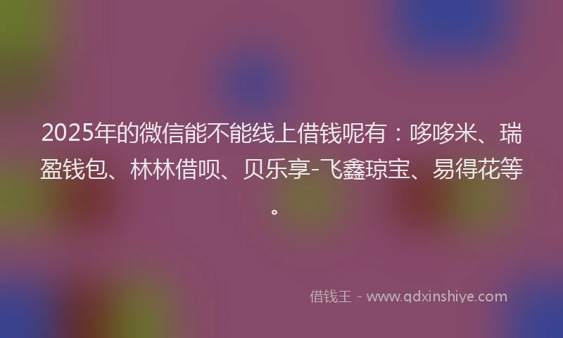 2025年的微信能不能线上借钱呢有：哆哆米、瑞盈钱包、林林借呗、贝乐享-飞鑫琼宝、易得花等。