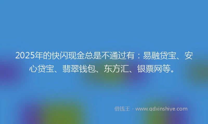 2025年的快闪现金总是不通过有：易融贷宝、安心贷宝、翡翠钱包、东方汇、银票网等。