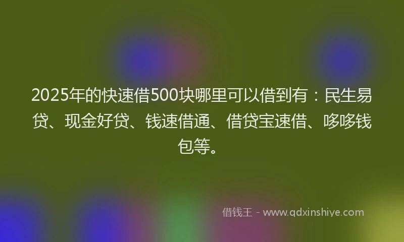 2025年的快速借500块哪里可以借到有：民生易贷、现金好贷、钱速借通、借贷宝速借、哆哆钱包等。