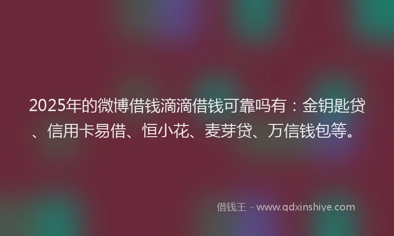 2025年的微博借钱滴滴借钱可靠吗有：金钥匙贷、信用卡易借、恒小花、麦芽贷、万信钱包等。