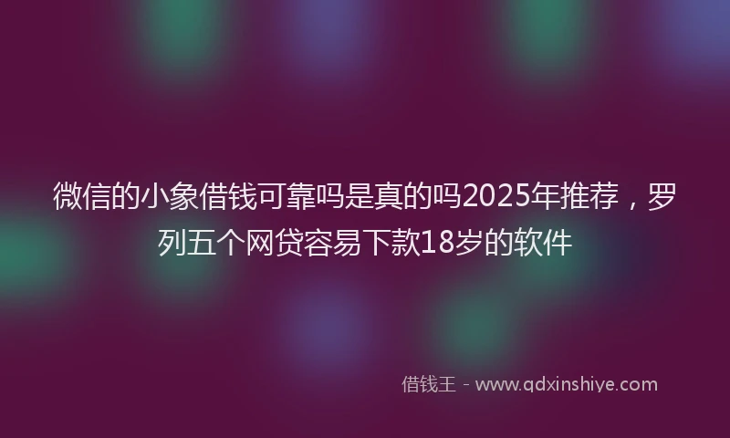 微信的小象借钱可靠吗是真的吗2025年推荐，罗列五个网贷容易下款18岁的软件