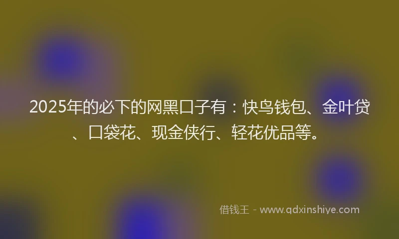 2025年的必下的网黑口子有：快鸟钱包、金叶贷、口袋花、现金侠行、轻花优品等。