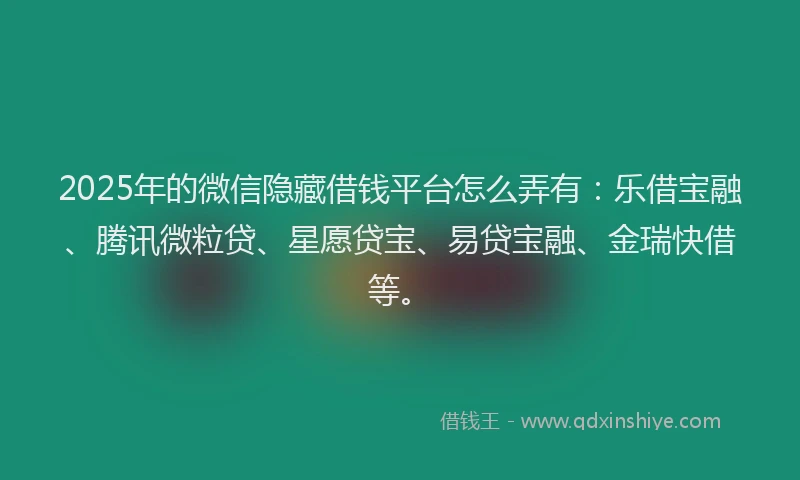 2025年的微信隐藏借钱平台怎么弄有：乐借宝融、腾讯微粒贷、星愿贷宝、易贷宝融、金瑞快借等。