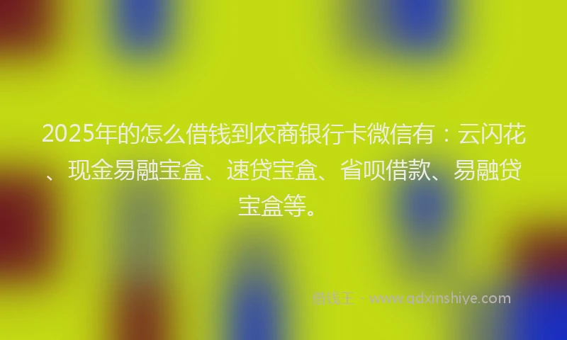 2025年的怎么借钱到农商银行卡微信有：云闪花、现金易融宝盒、速贷宝盒、省呗借款、易融贷宝盒等。
