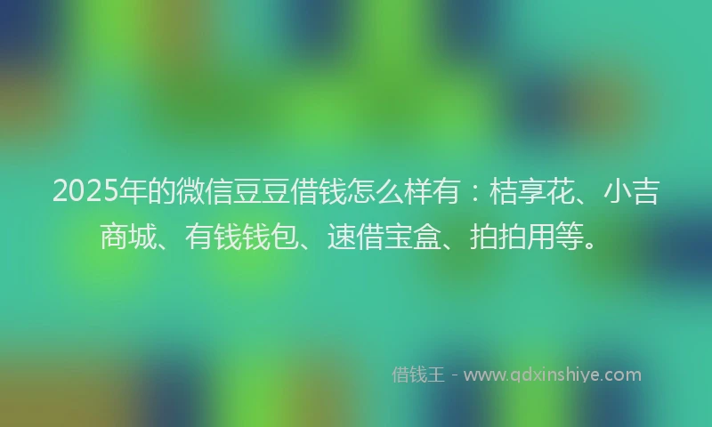 2025年的微信豆豆借钱怎么样有：桔享花、小吉商城、有钱钱包、速借宝盒、拍拍用等。