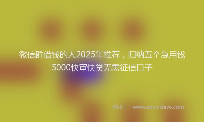 微信群借钱的人2025年推荐，归纳五个急用钱5000快审快贷无需征信口子