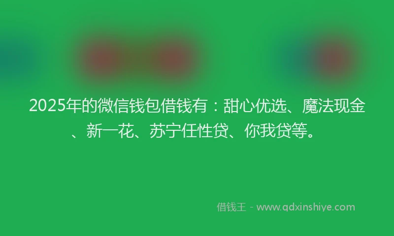 2025年的微信钱包借钱有：甜心优选、魔法现金、新一花、苏宁任性贷、你我贷等。