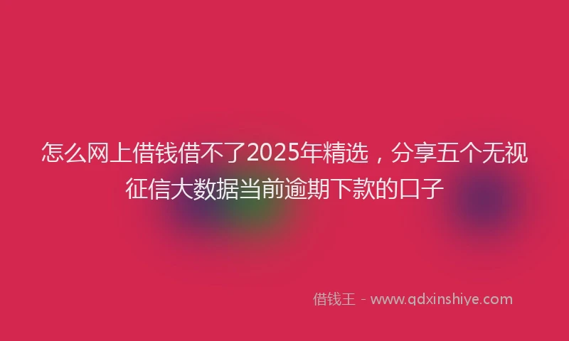 怎么网上借钱借不了2025年精选，分享五个无视征信大数据当前逾期下款的口子