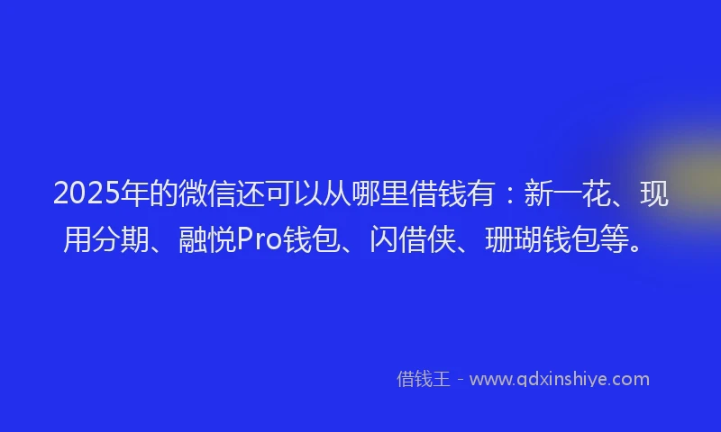 2025年的微信还可以从哪里借钱有：新一花、现用分期、融悦Pro钱包、闪借侠、珊瑚钱包等。