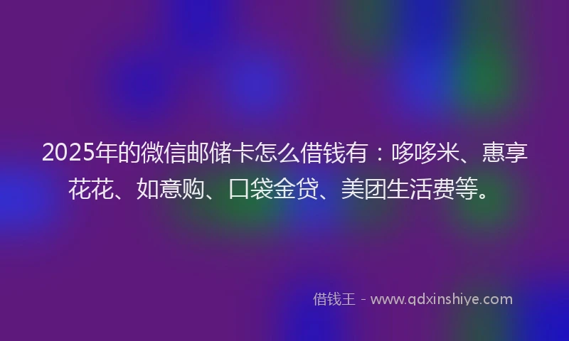 2025年的微信邮储卡怎么借钱有：哆哆米、惠享花花、如意购、口袋金贷、美团生活费等。