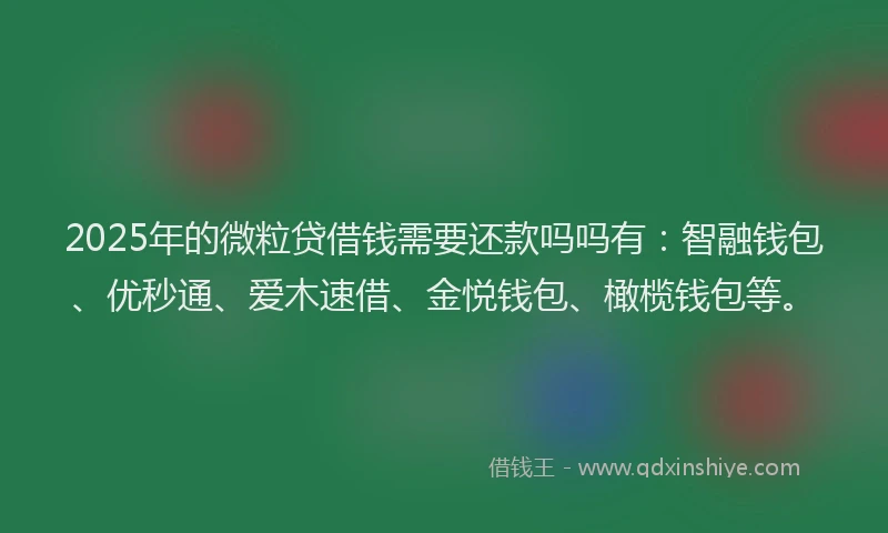 2025年的微粒贷借钱需要还款吗吗有：智融钱包、优秒通、爱木速借、金悦钱包、橄榄钱包等。
