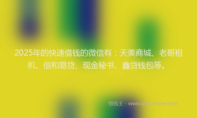 2025年的快速借钱的微信有：天美商城、老哥租机、信和易贷、现金秘书、鑫贷钱包等。