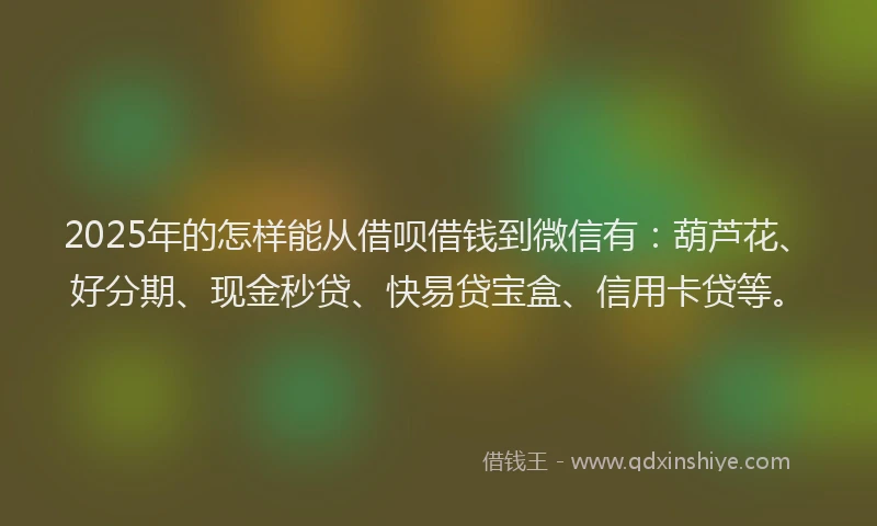 2025年的怎样能从借呗借钱到微信有：葫芦花、好分期、现金秒贷、快易贷宝盒、信用卡贷等。