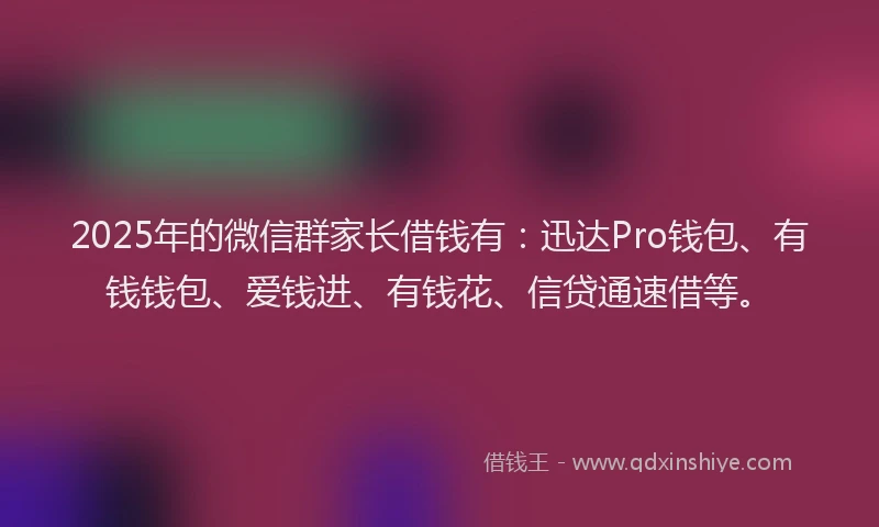 2025年的微信群家长借钱有：迅达Pro钱包、有钱钱包、爱钱进、有钱花、信贷通速借等。
