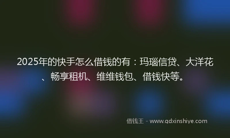 2025年的快手怎么借钱的有：玛瑙信贷、大洋花、畅享租机、维维钱包、借钱快等。