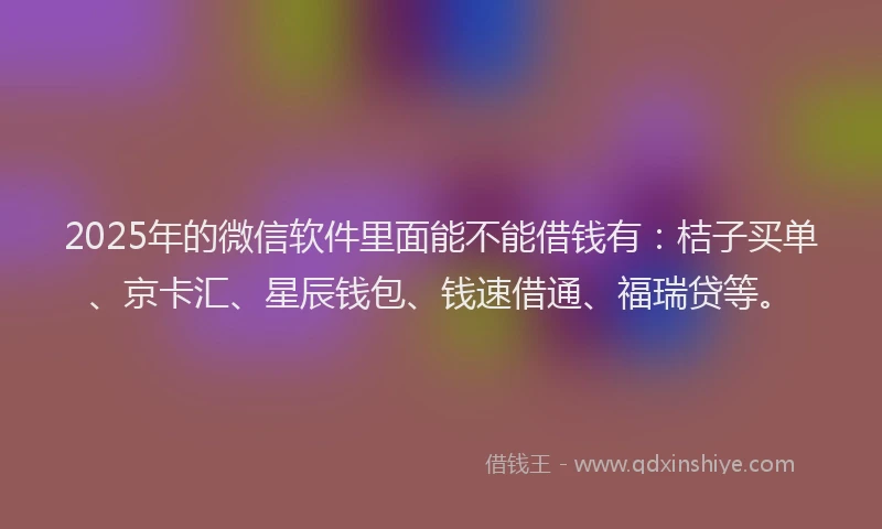 2025年的微信软件里面能不能借钱有：桔子买单、京卡汇、星辰钱包、钱速借通、福瑞贷等。