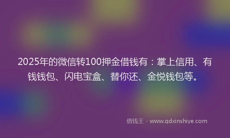 2025年的微信转100押金借钱有：掌上信用、有钱钱包、闪电宝盒、替你还、金悦钱包等。