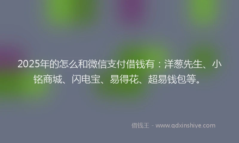 2025年的怎么和微信支付借钱有：洋葱先生、小铭商城、闪电宝、易得花、超易钱包等。