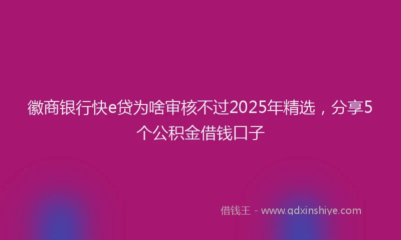 徽商银行快e贷为啥审核不过2025年精选，分享5个公积金借钱口子