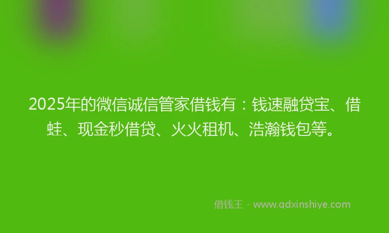 2025年的微信诚信管家借钱有：钱速融贷宝、借蛙、现金秒借贷、火火租机、浩瀚钱包等。